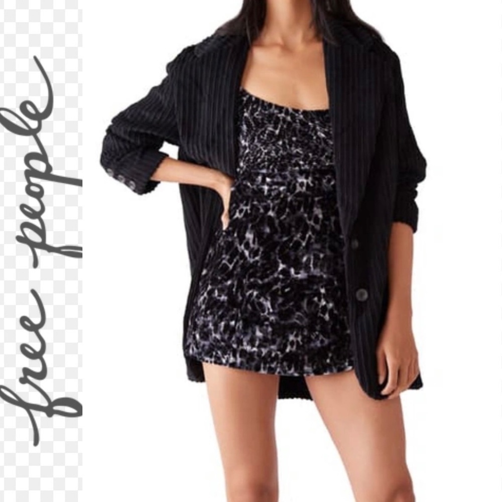 NWT $98R. Free People Virgo Moon Velvet Mini Dress  Silver Combo.
